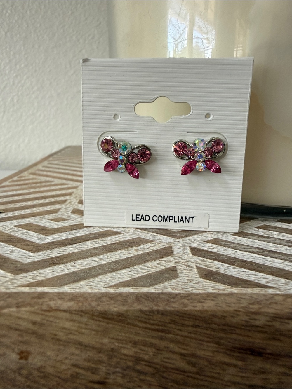Pink Crystal Butterfly Earrings